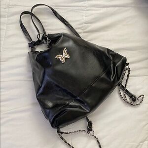 Black Pleather Convertible Purse with Chain Straps